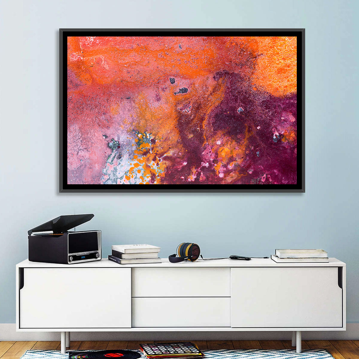 Magenta Orange Color Flow Wall Art in a room, landscape