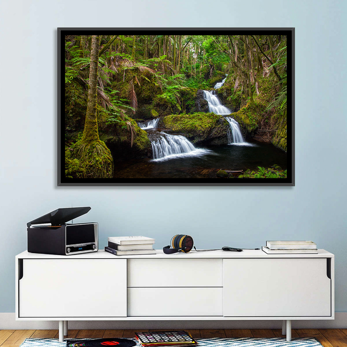 Onomea Falls Wall Art in a room, landscape