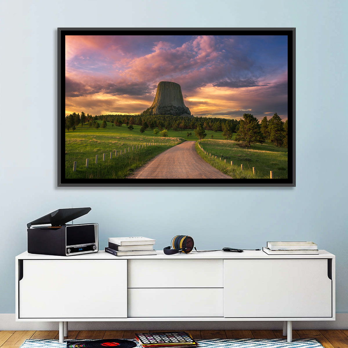 Devils Tower at Sunset Wall Art in a room, landscape
