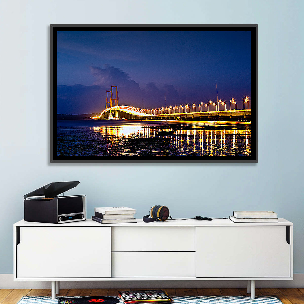 Suramadu Bridge at Dusk Wall Art in a room, landscape