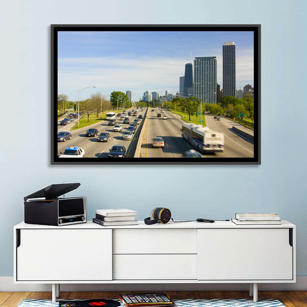 Chicago Expressway Toward Downtown Skyline Wall Art