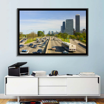 Chicago Expressway Toward Downtown Skyline Wall Art