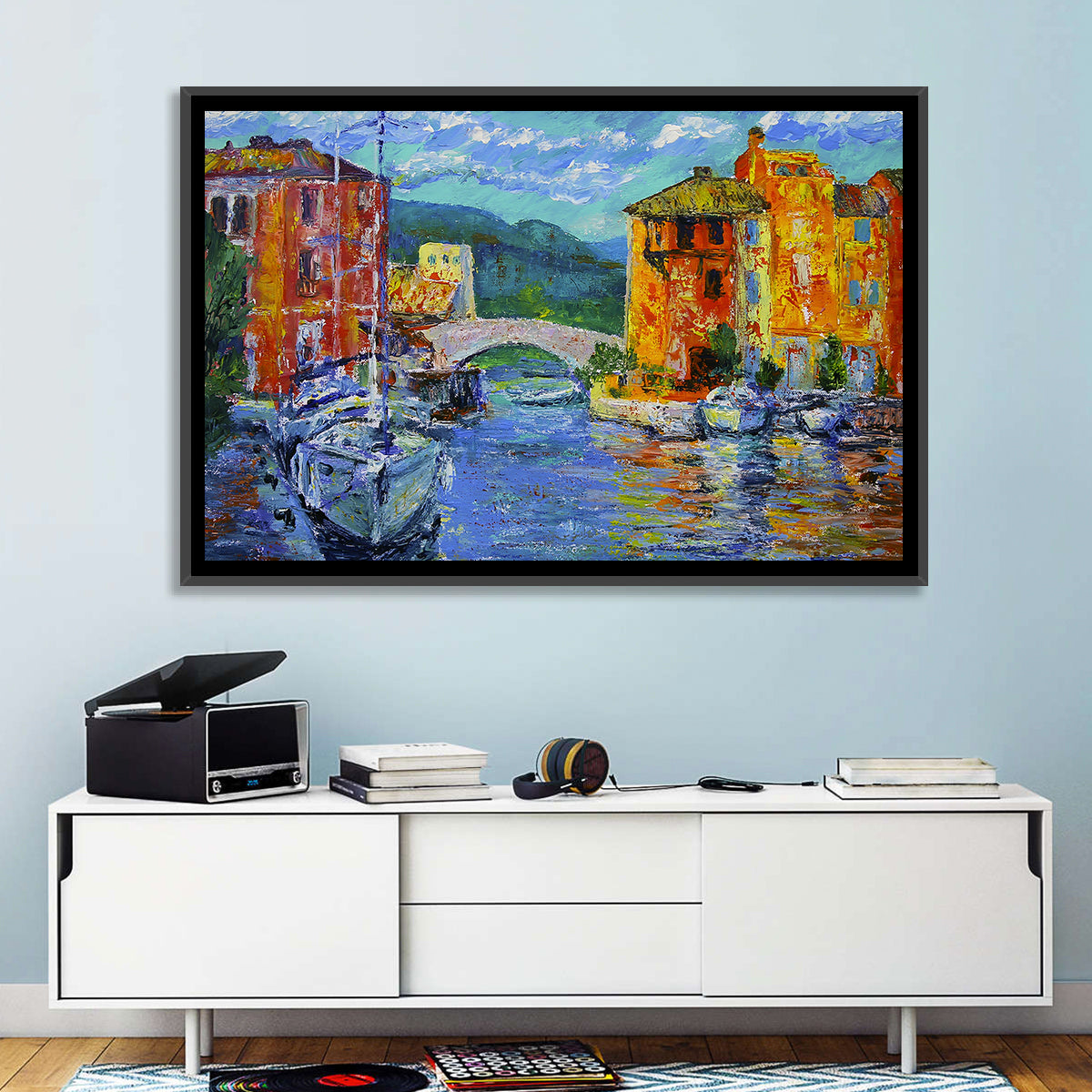 Port Grimaud Canal Scene Wall Art in a room, landscape