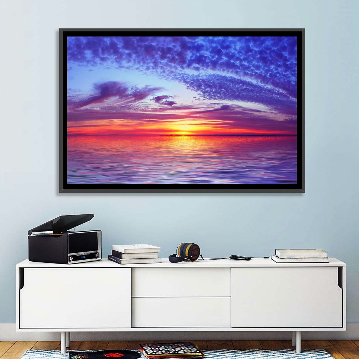 Bay Beach Sunset Wall Art in a room, landscape