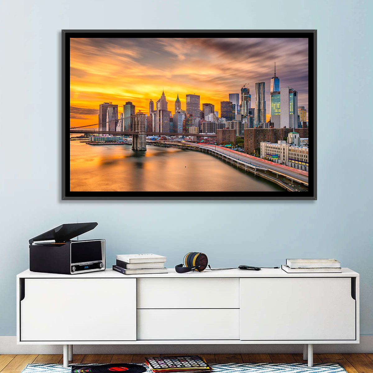 Lower Manhattan Skyline Wall Art in a room, landscape