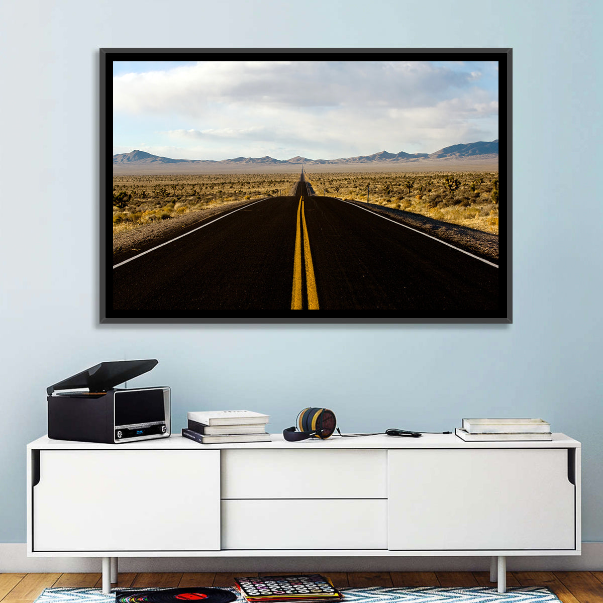 Nevada Desert Highway Wall Art in a room, landscape
