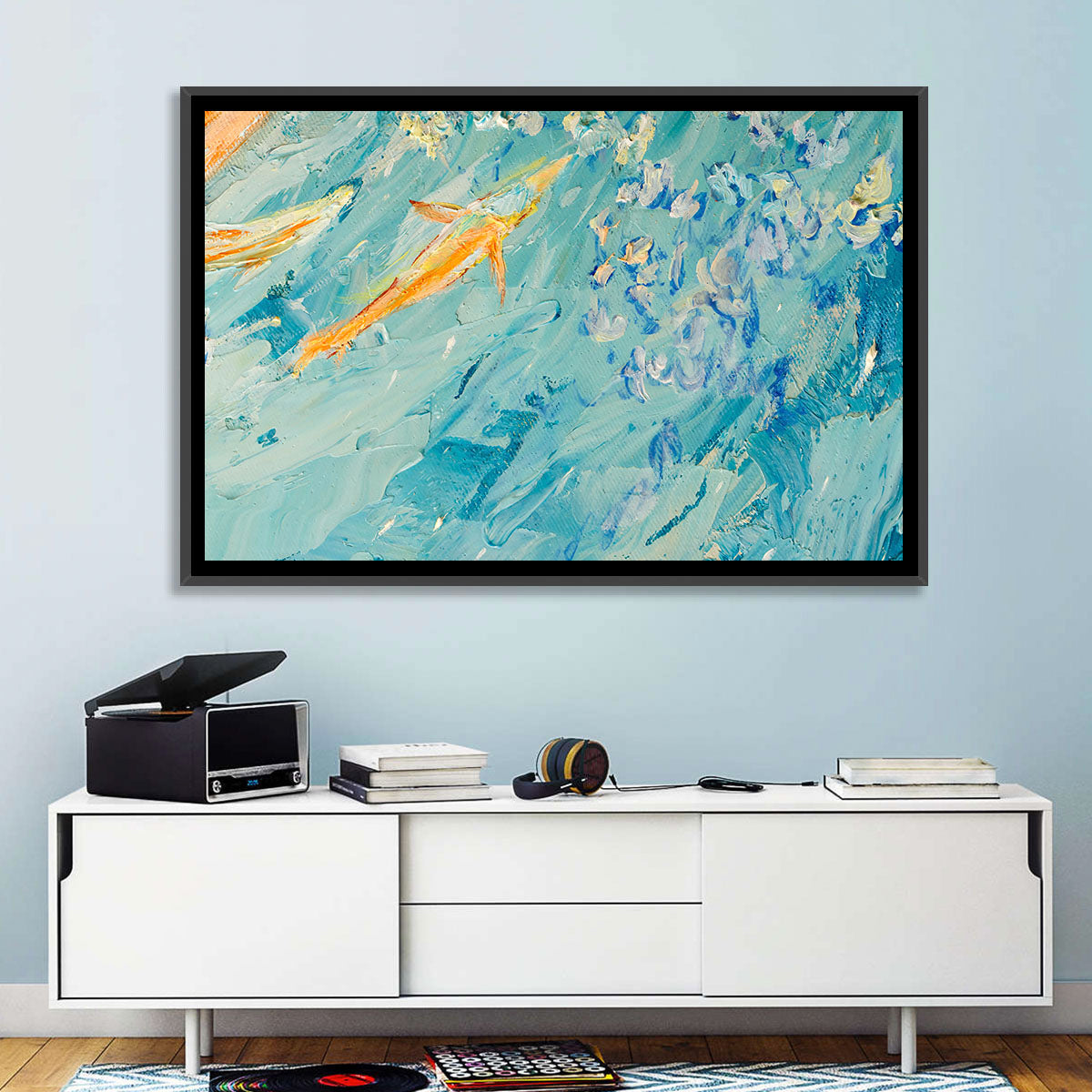 Koi in Blue Abstract Wall Art