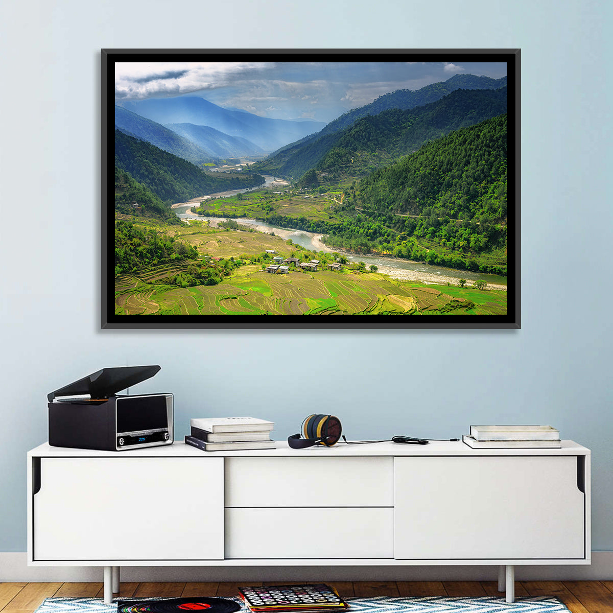 Punakha River Valley with Terraced Rice Fields Wall Art