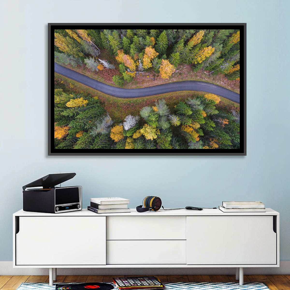 Aerial Autumn Forest Road Wall Art