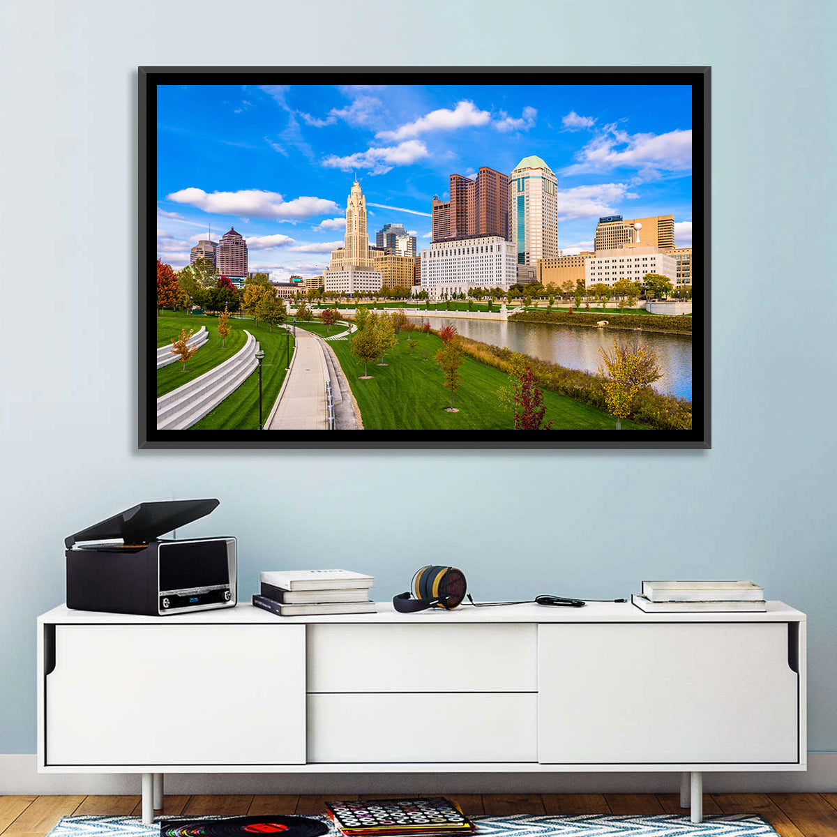 Columbus Skyline Wall Art in a room, landscape