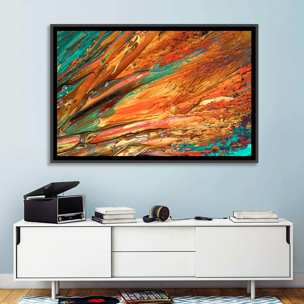 Flowing River Abstract in Orange and Teal Wall Art