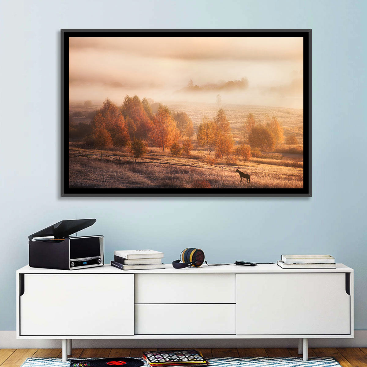 Autumn Morning Horse Silhouette Wall Art