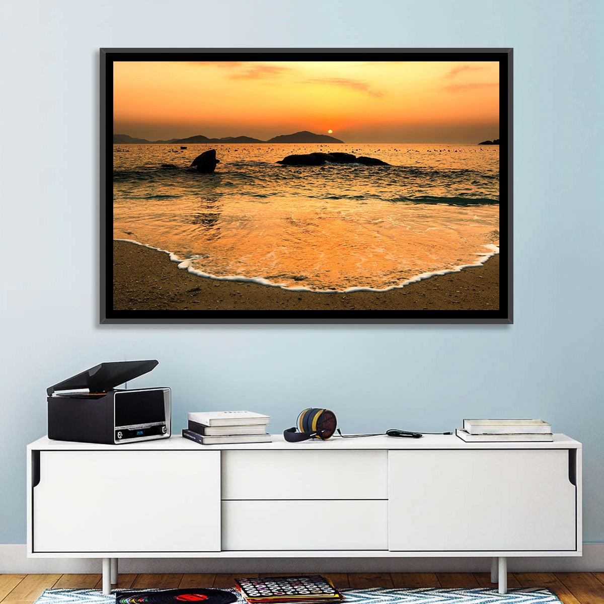 Khanh Hoa Beach Sunset Wall Art in a room, landscape