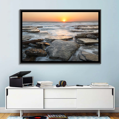 Golden Hour Rock Shoreline Sunset Wall Art