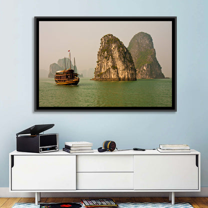 Ha Long Bay Junk Boat and Karst Cliffs Wall Art