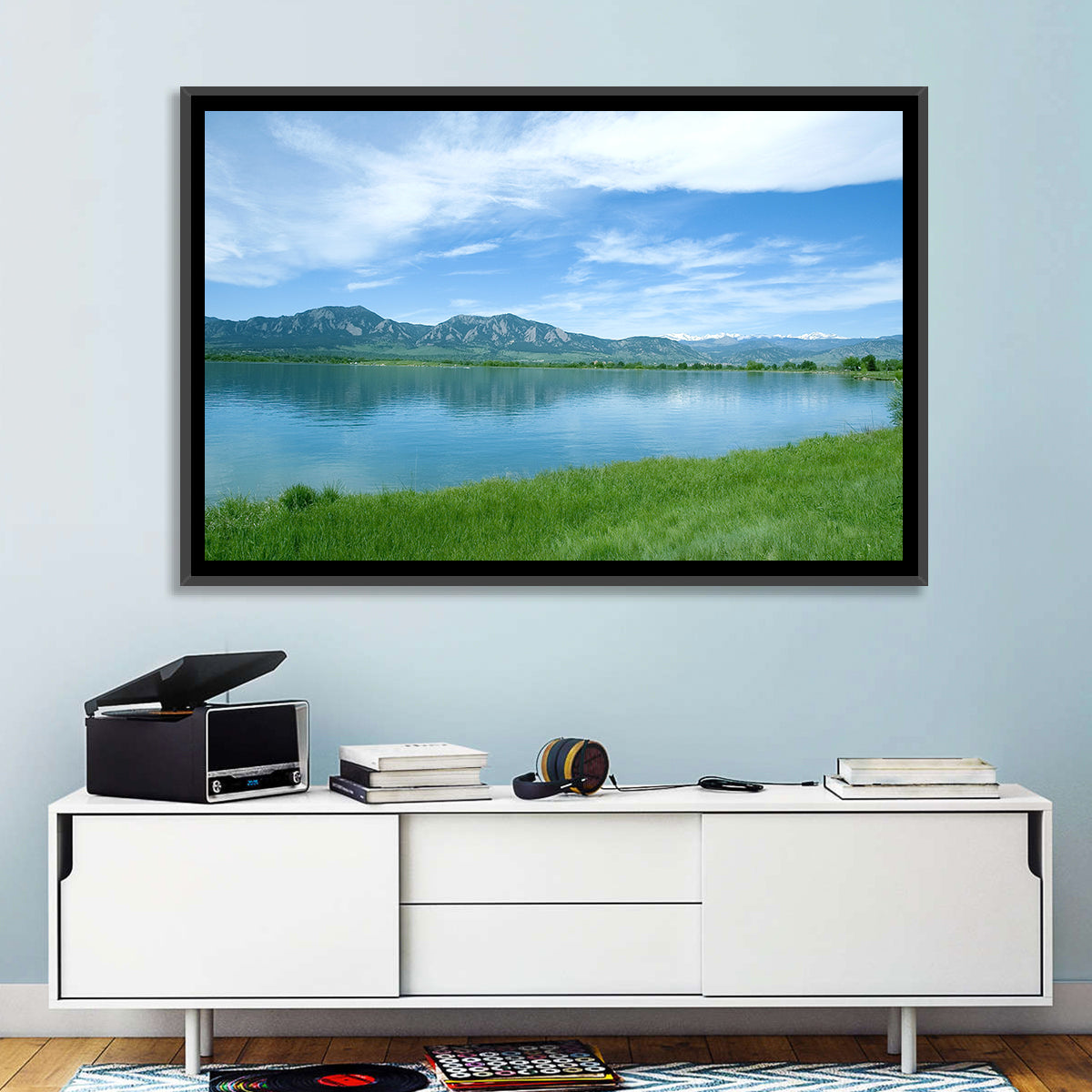 Boulder Reservoir and Flatirons Wall Art in a room, landscape