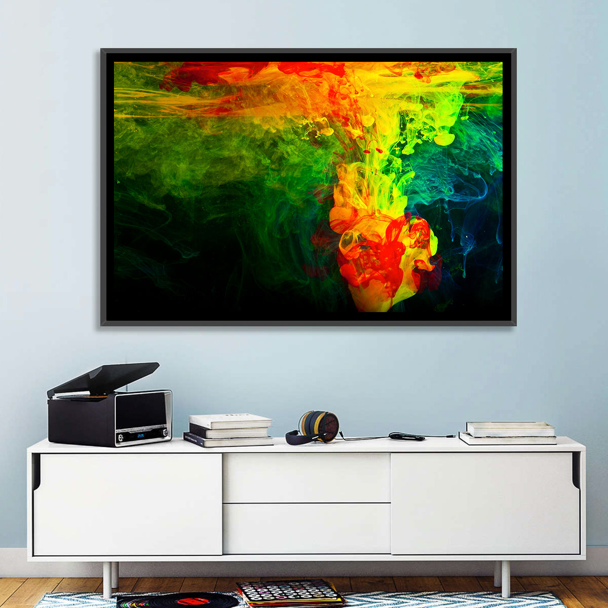 Dynamic Ink Plumes Abstract Wall Art in a room, landscape
