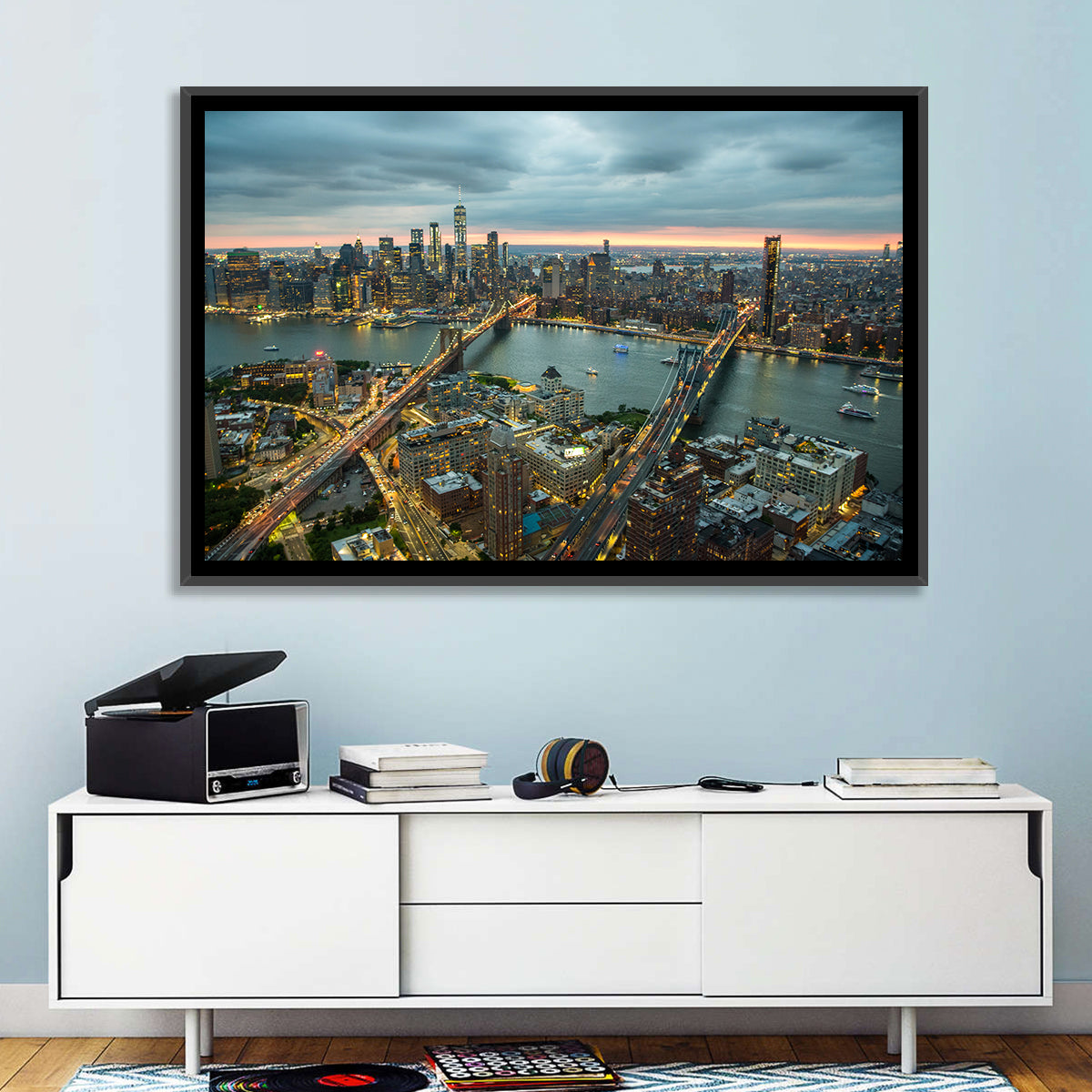 New York Twilight Cityscape Wall Art in a room, landscape