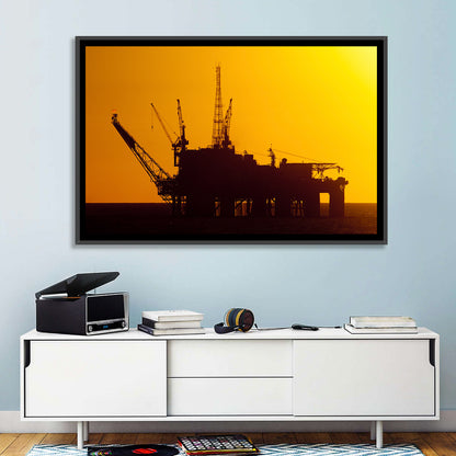 Oil Rig Silhouette at Sunset Wall Art