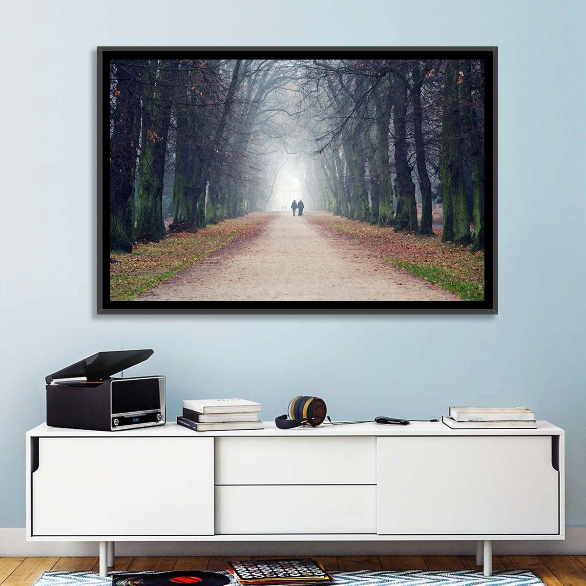 Foggy Tree Lined Walkway in Autumn Wall Art