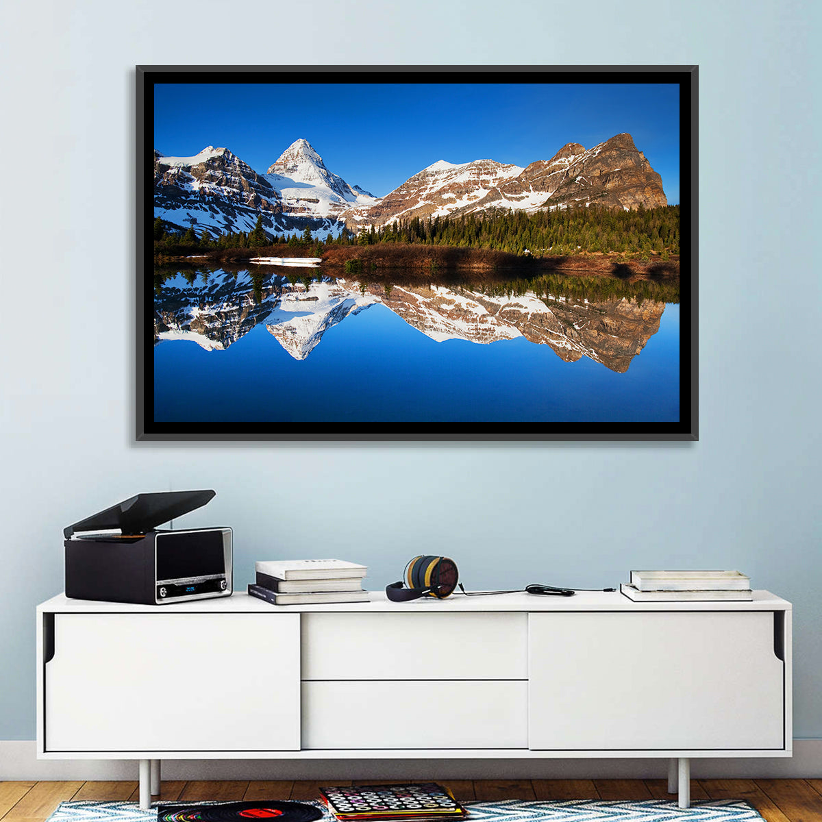 Snowy Mount Assiniboine Wall Art in a room, landscape