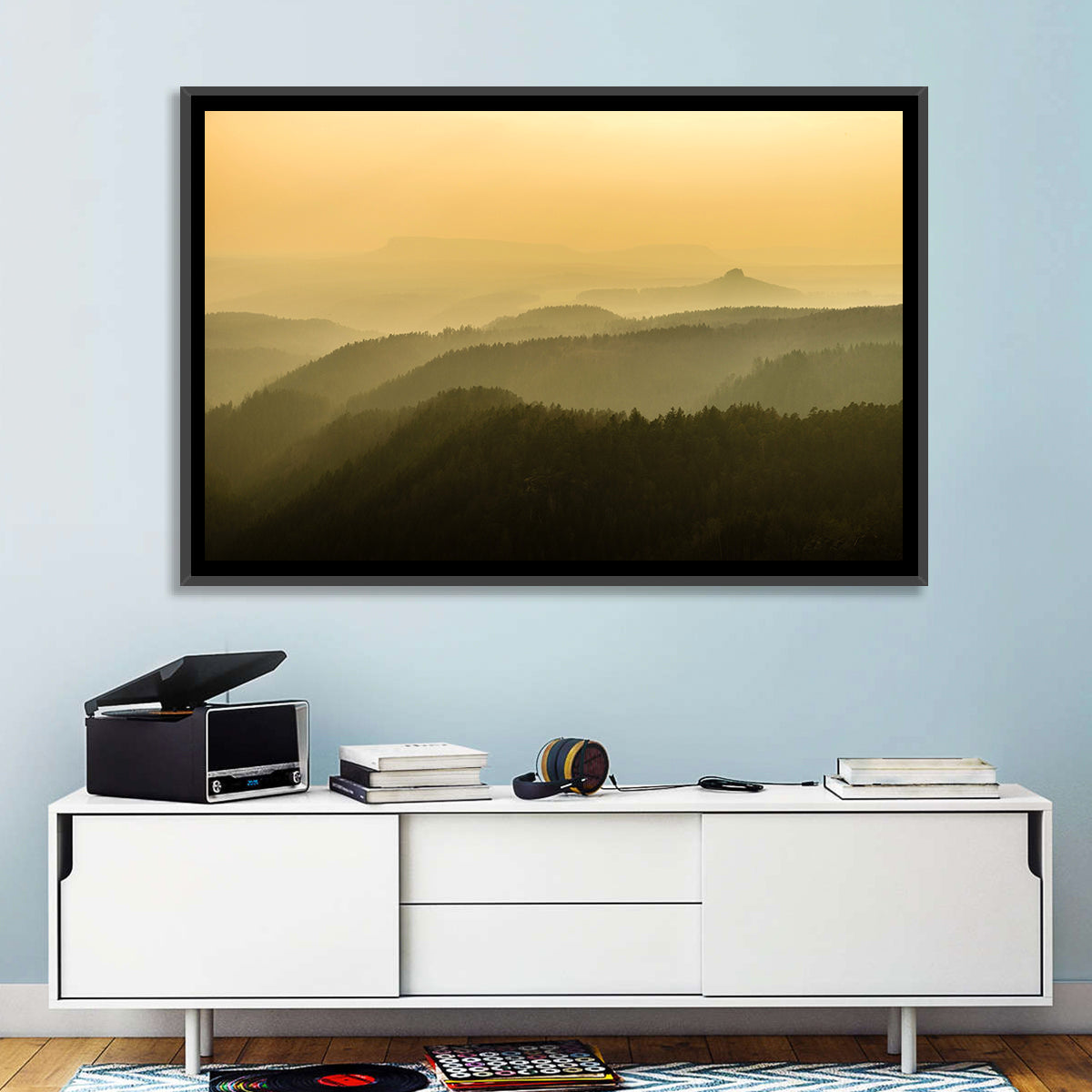Misty Golden Ridge Landscape Wall Art
