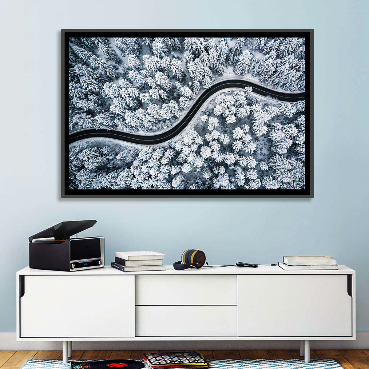 S-curve Winter Forest Road Wall Art