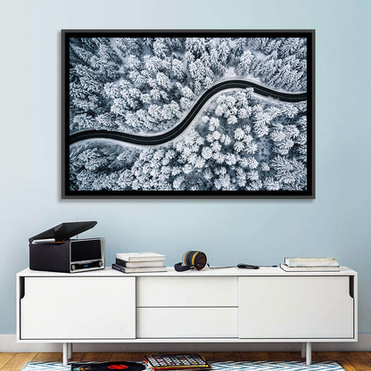 S-curve Winter Forest Road Wall Art