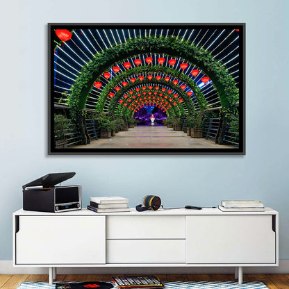 Red Lantern Trellis Tunnel Wall Art