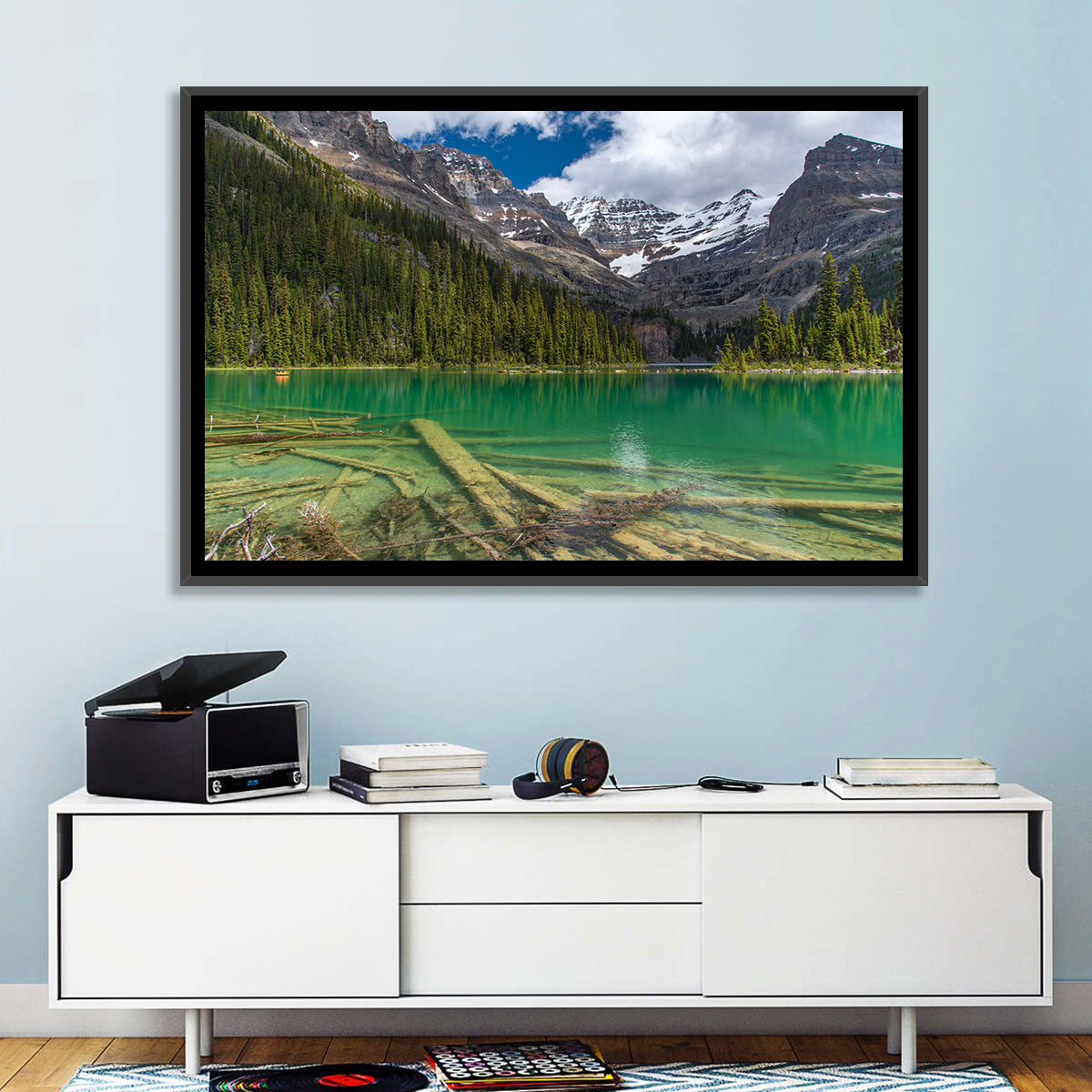 Lake O'hara Reflection Wall Art in a room, landscape