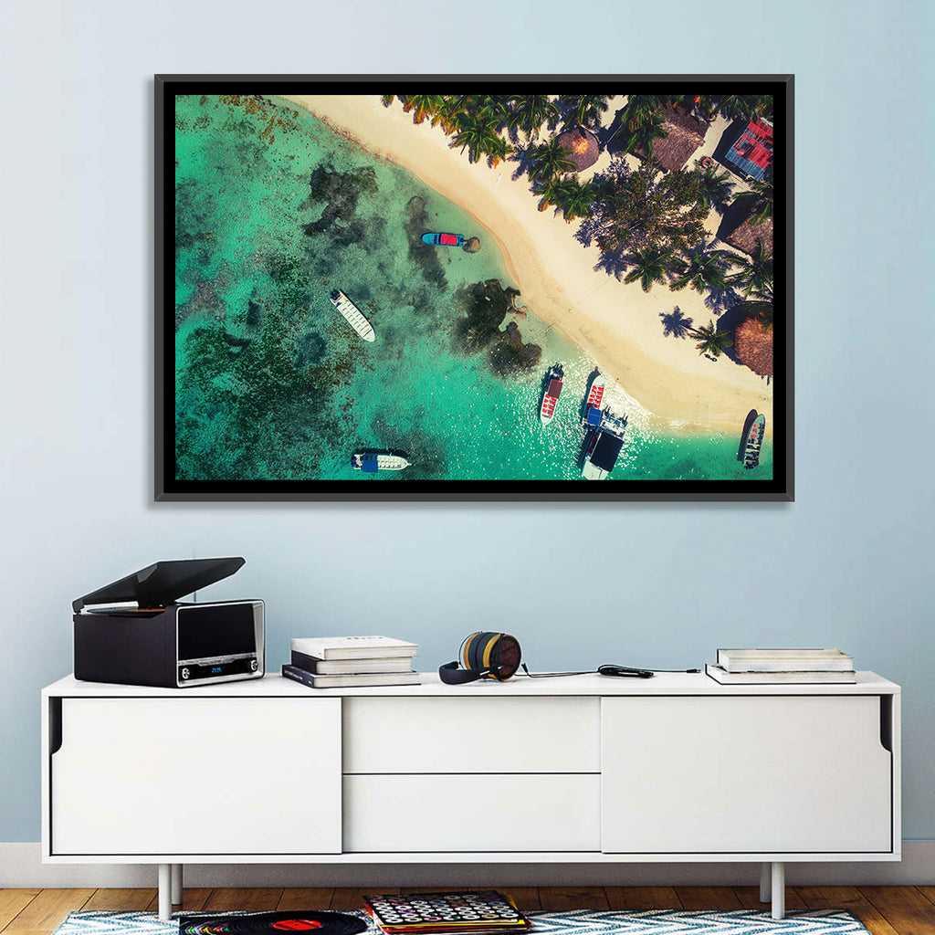 Aerial Tropical Shoreline with Six Boats Wall Art