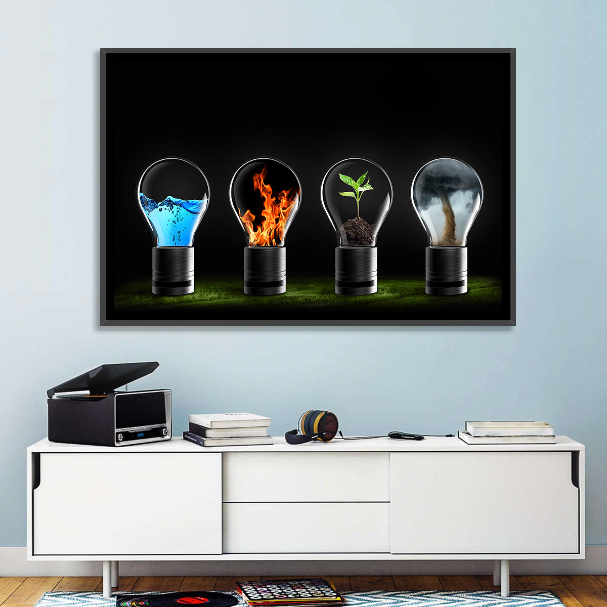 Elemental Light Bulbs Wall Art in a room, landscape