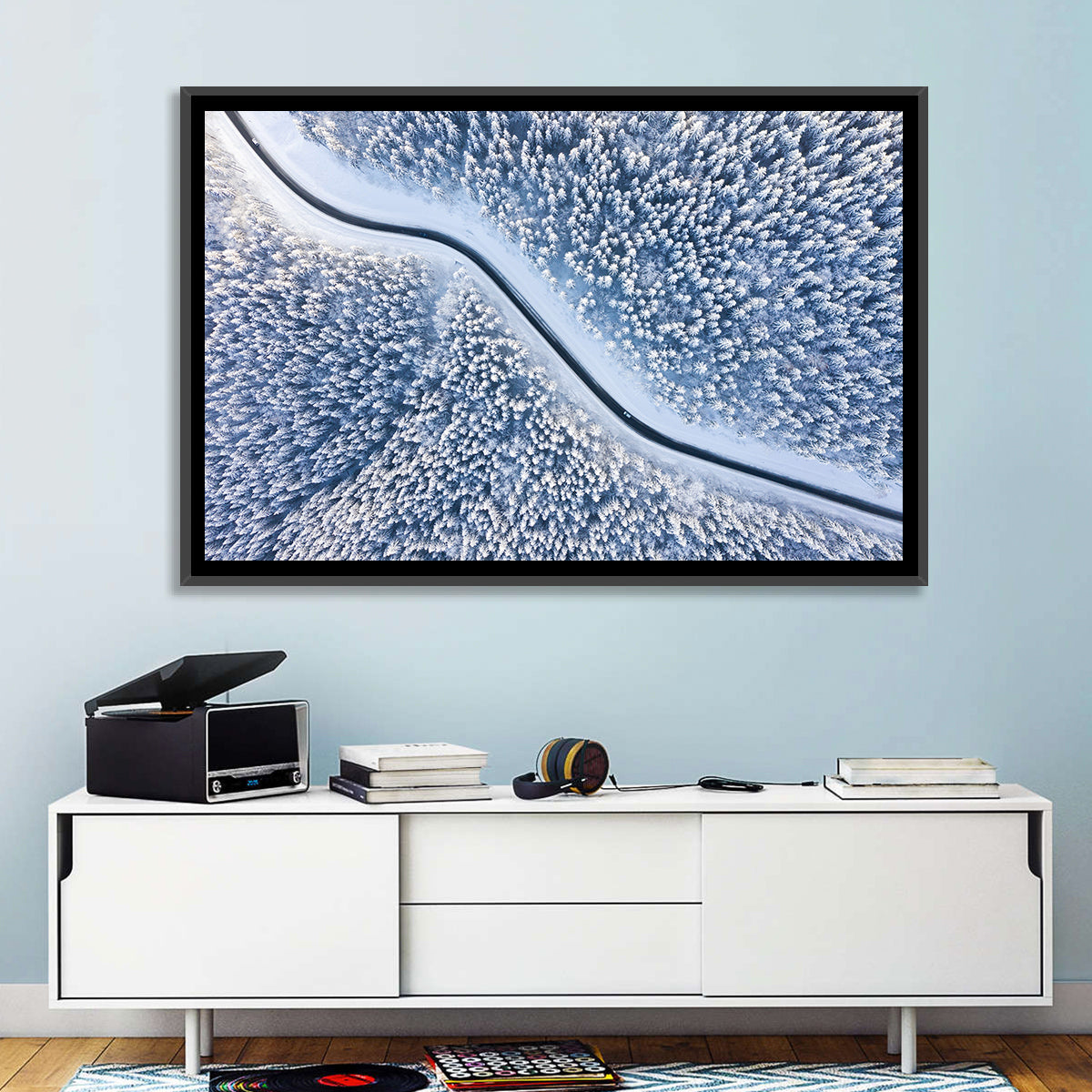 Winding Snowy Forest Road Wall Art