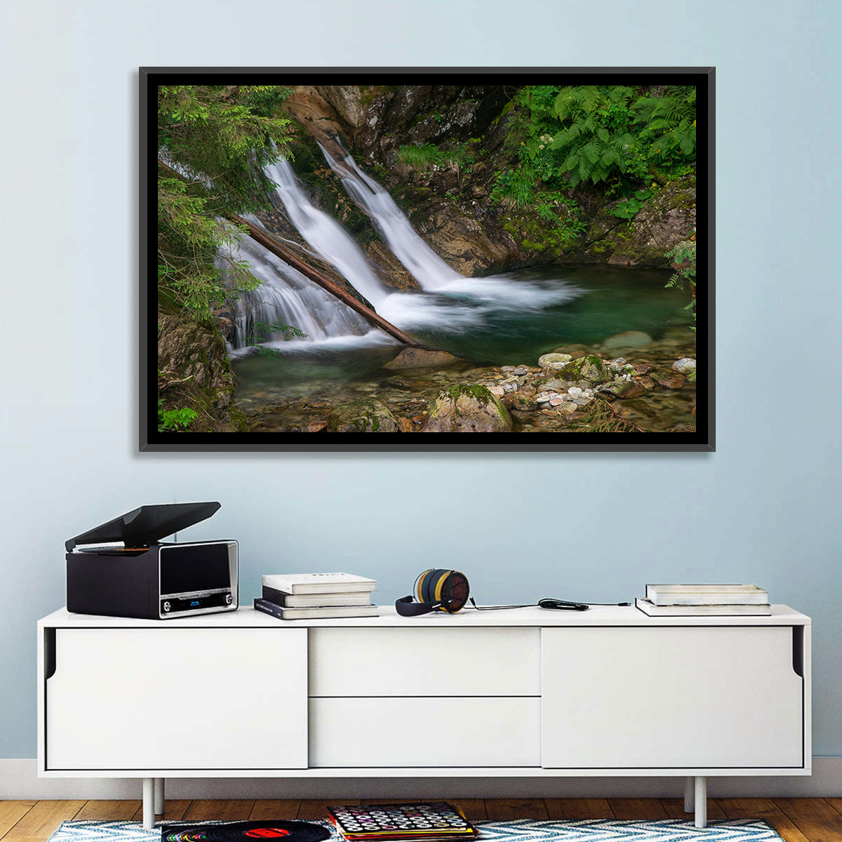 Mount Mickiewicz Waterfall Wall Art in a room, landscape