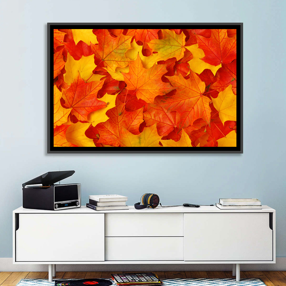 Autumn Maple Leaves Wall Art in a room, landscape