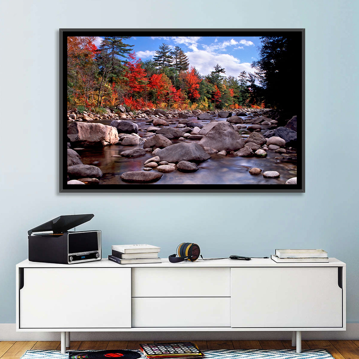 New Hampshire Autumn Stream Wall Art in a room, landscape
