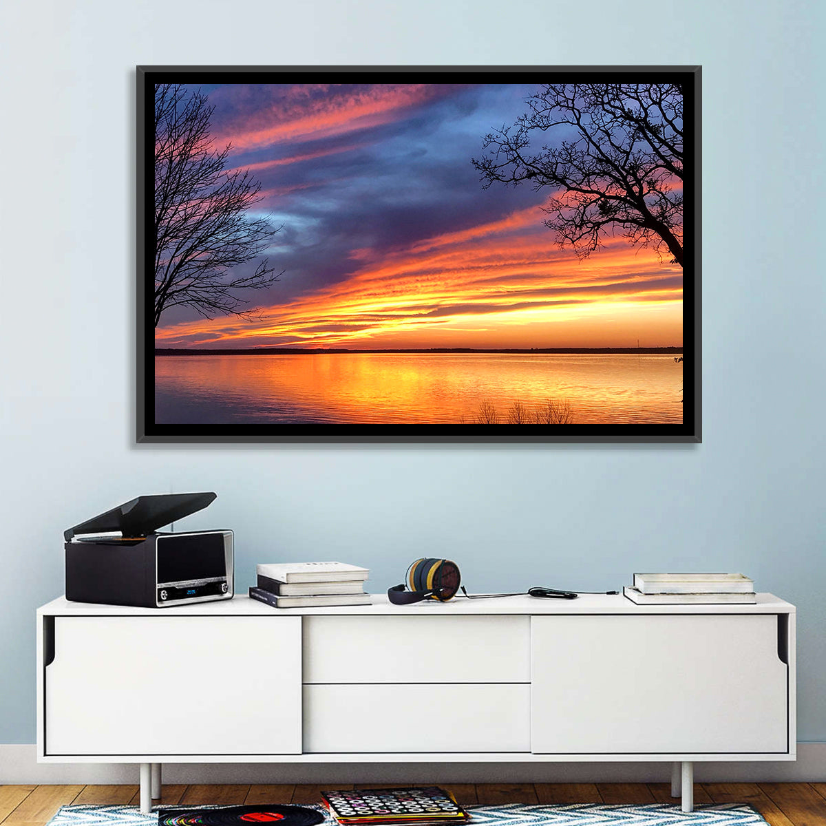 Lake Texoma Sunset Wall Art in a room, landscape