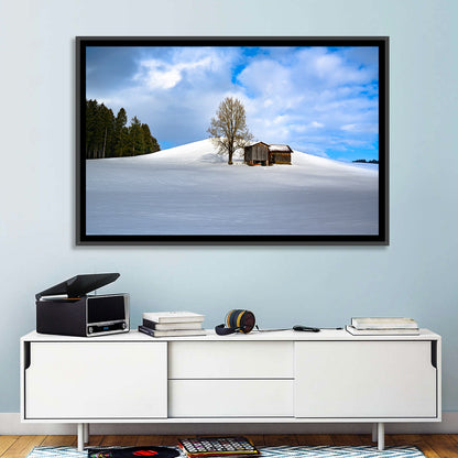 Rustic Barn on a Snowy Hill Wall Art