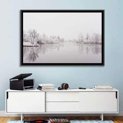 Frozen River Reflection in Winter Fog Wall Art