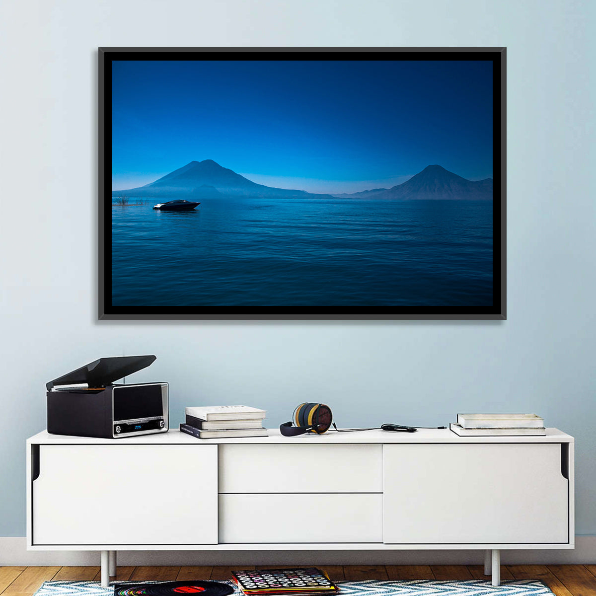 Boat on Lake Atitlán Wall Art in a room, landscape