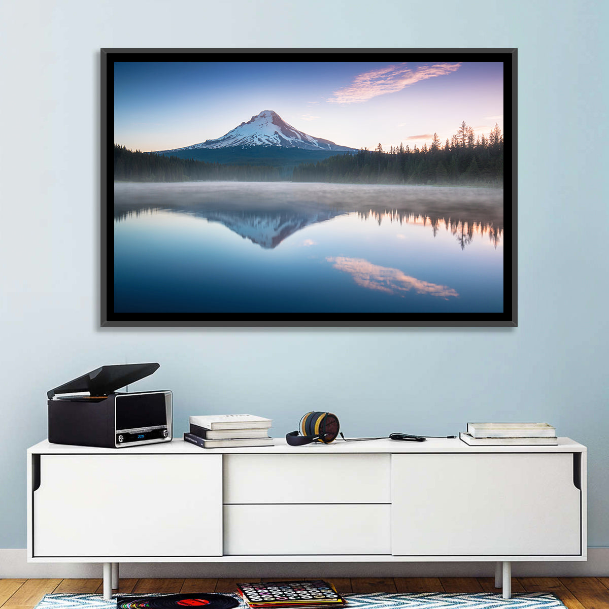 Mount Hood Reflection at Trillium Lake Wall Art in a room, landscape