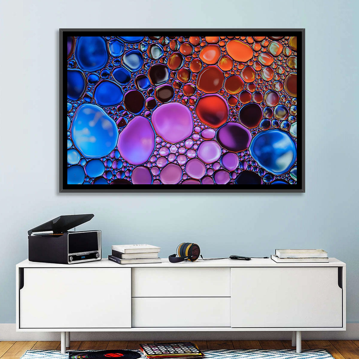 Flowing Bubbles Abstract Wall Art in a room, landscape