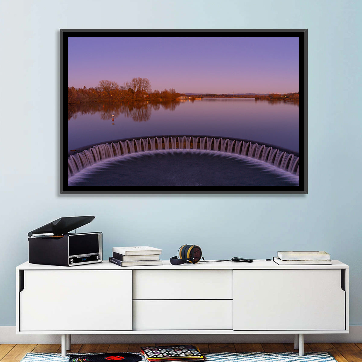 Circular Weir at Dusk Wall Art in a room, landscape