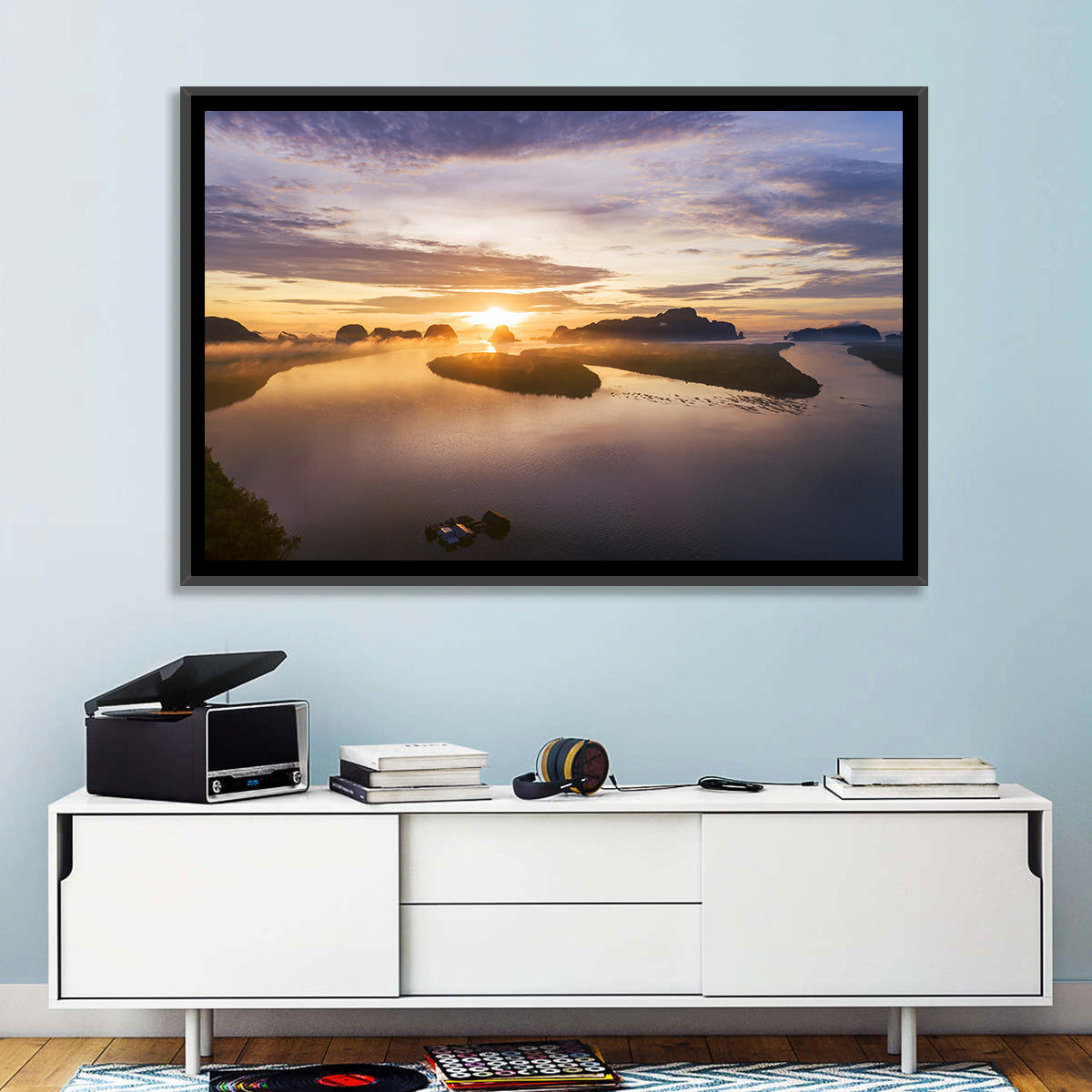 Phang Nga Bay Sunrise Wall Art in a room, landscape