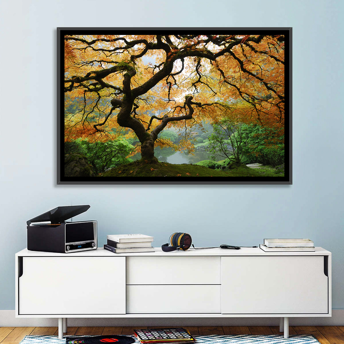 Japanese Autumn Maple Wall Art in a room, landscape