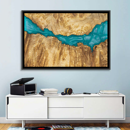 Burled Wood River with Teal Resin Wall Art