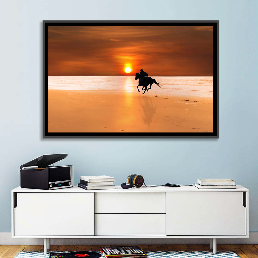 Horse and Rider at Sunset Wall Art