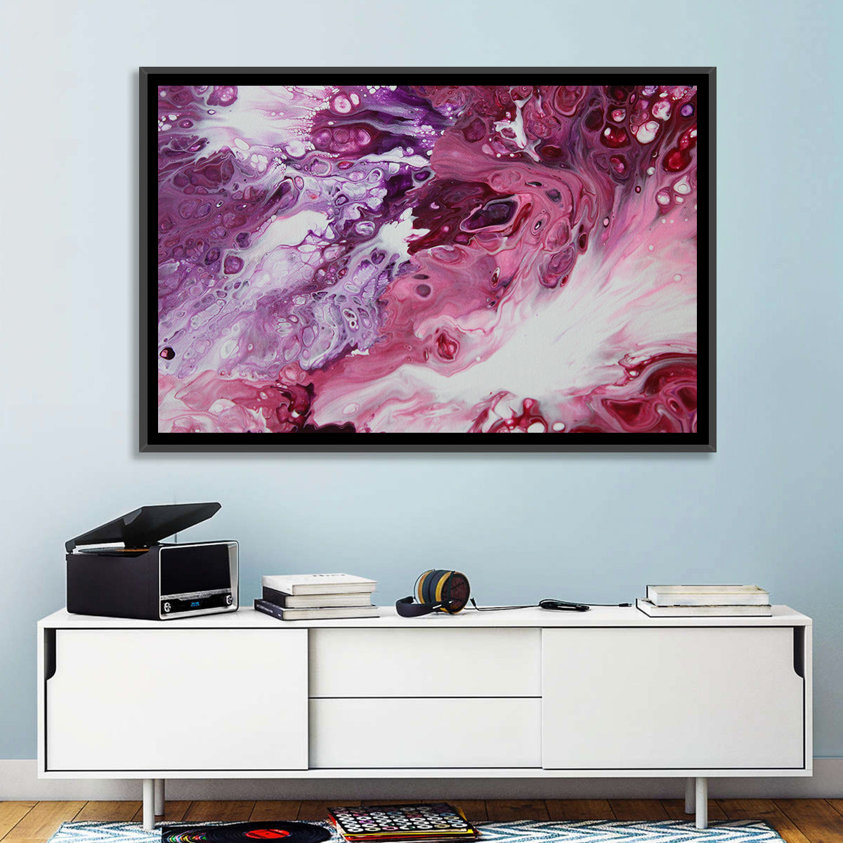 Flowing Bubbles Abstract Wall Art in a room, landscape