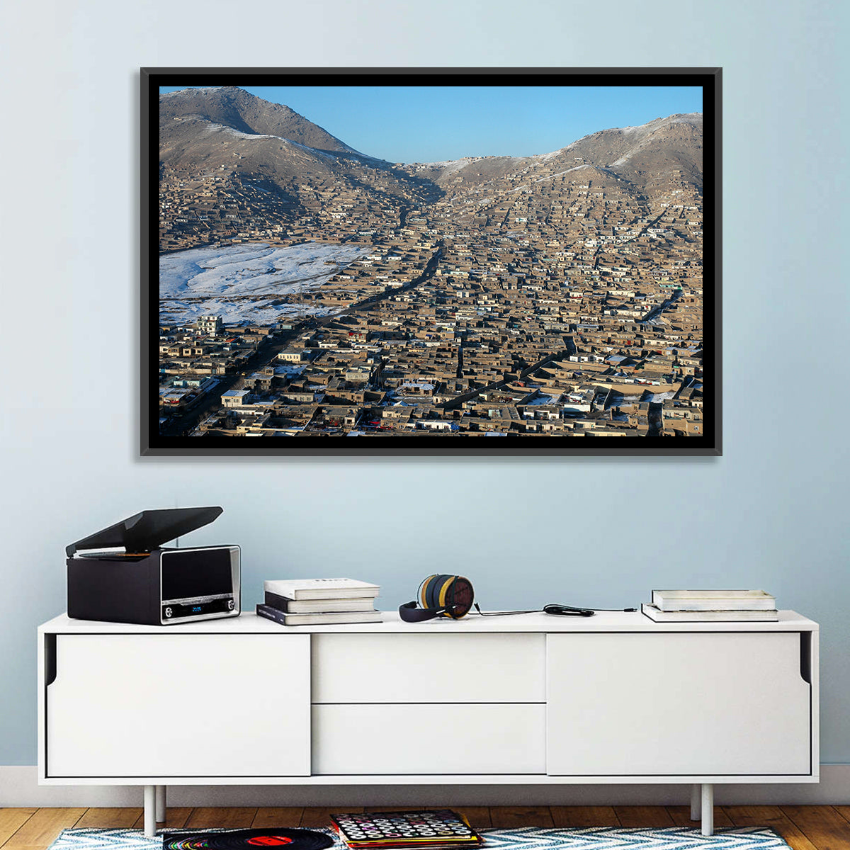 Kabul Winter Cityscape Wall Art in a room, landscape