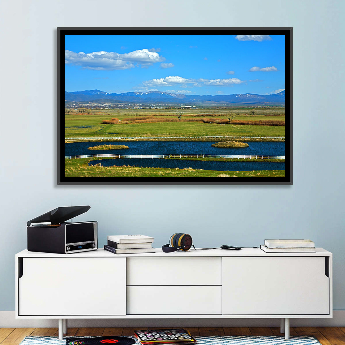Genoa Township Pond View Wall Art in a room, landscape